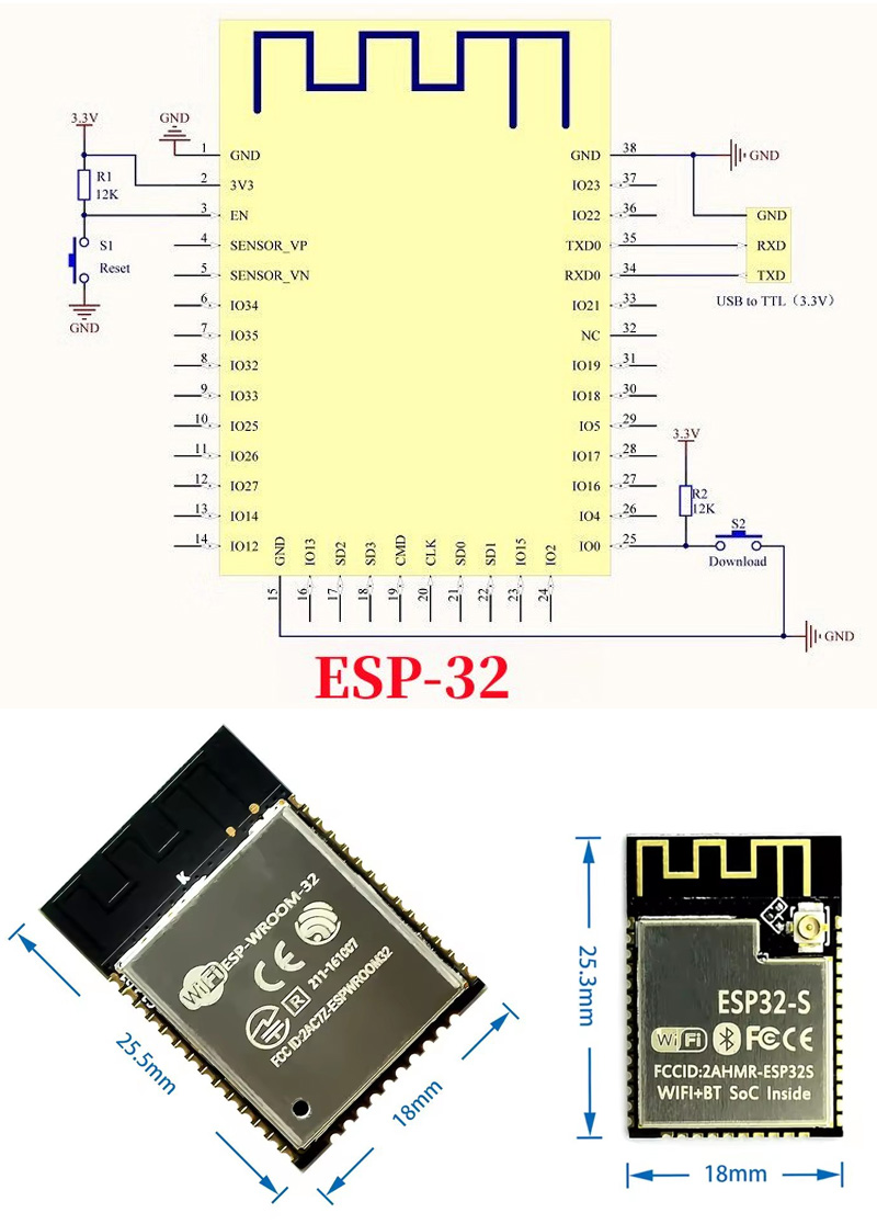 ESP32 ESP-32S ESP-12E ESP-12F  - مراجعة Esp32 Wifi Bluetooth Module وسعره